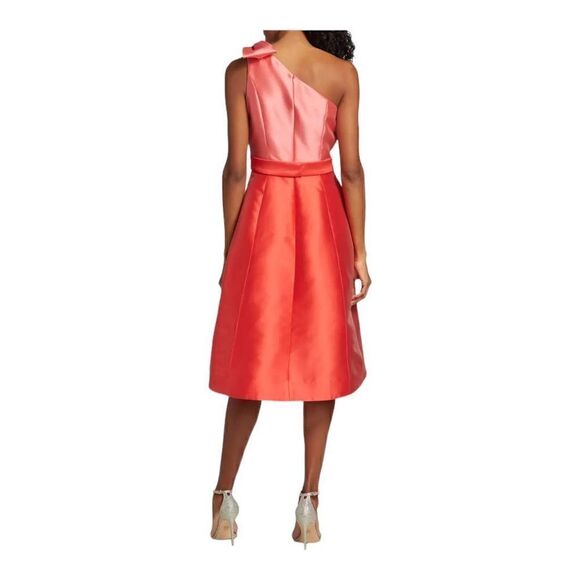 Teri Jon One Shoulder Colorblocked Satin Cocktail Dress Size 6 - Picture 6 of 13